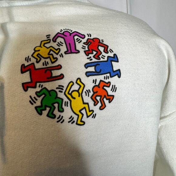 Keith Haring White Hoodie Dancing Figures Graphic Pullover Art Sweatshirt Large - Picture 6 of 10